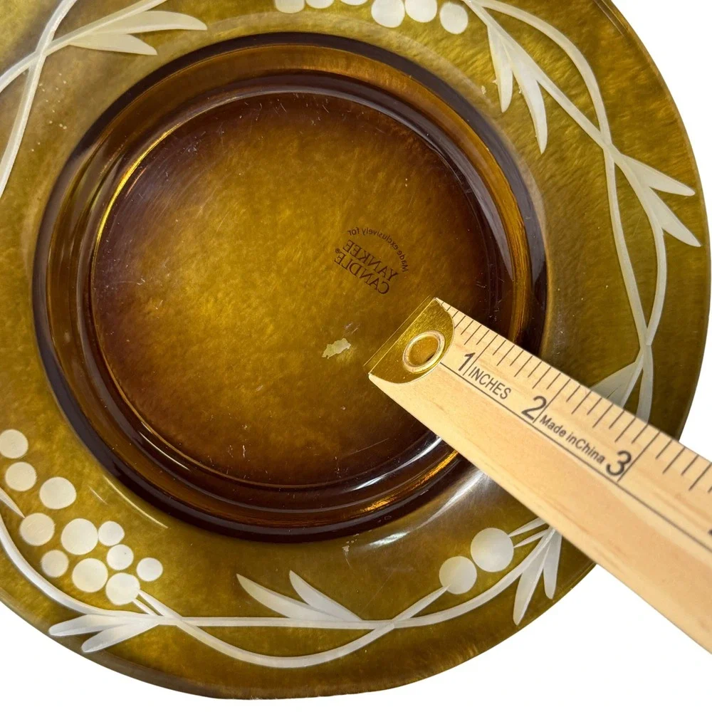 Yankee Candle Amber Etched Glass Candle Plate Charger Decorative Fall Home Decor